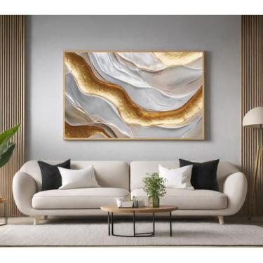 Imagem de Quadro Decorativo com Moldura Dourado Abstrato Pedra para Sala Quarto 