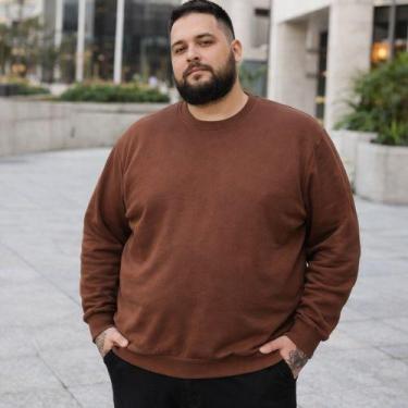 Imagem de Blusão Plus Size Masculino em Moletom Flanelado Malwee, G5, Marrom