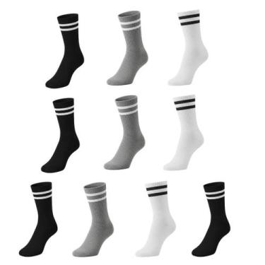 Imagem de Kit 10 Meias Listradas Cano Médio Algodão Academia Skate Caminhada 2 L