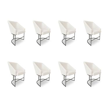 Imagem de Kit 8 Poltronas Luxo Alana Bouclê Bege Base Ferro Preto - Pallazio