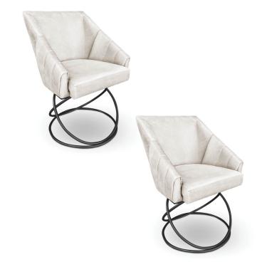 Imagem de Kit 2 Poltronas Luxo Alana Suede Base Luxo Preto - Pallazio Cor Bege