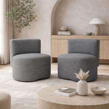 Imagem de Kit 2 Puff Orgânico Feijão Curvo Redondo Com Encosto Sala Quarto Confortável Resistente Suede Cinza