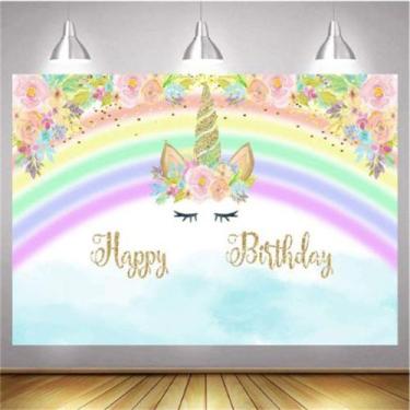 Imagem de Tapeçaria Happy Birthday Unicorn Room Aesthetic 150x100cm - yiweisai