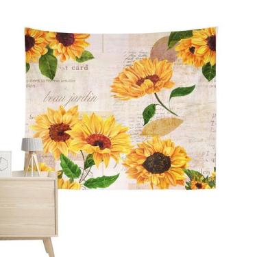 Imagem de Estética de sala de parede de tapeçaria com flores de girassol 150x130