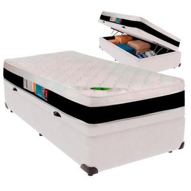 Imagem de Cama Box Baú Solteiro e Colchão Roma Molas Ensacadas Luckspuma Branco