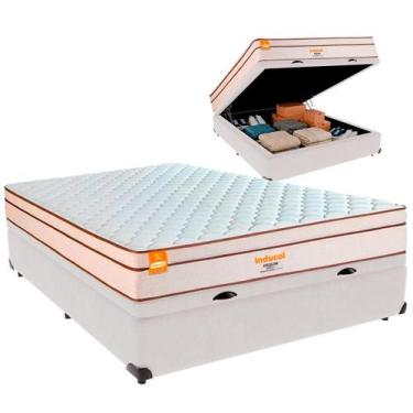Imagem de Cama Box Baú Casal e Colchão Pequim Molas Ultralastic Inducol Branco