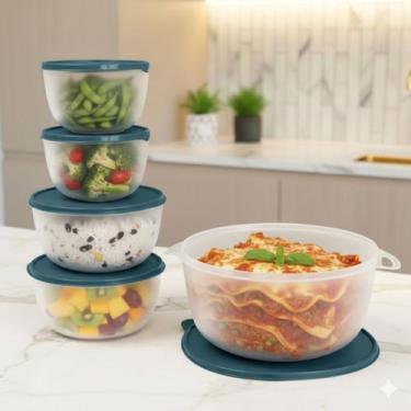 Imagem de Kit 5 Potes Plastico Redondos Bowl Livre Bpa Cor:CINZA TRANSP - Casa B