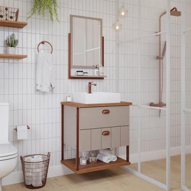 Imagem de Gabinete de Banheiro com Espelheira Uni 2 GV Capuccino e Freijó - Mode