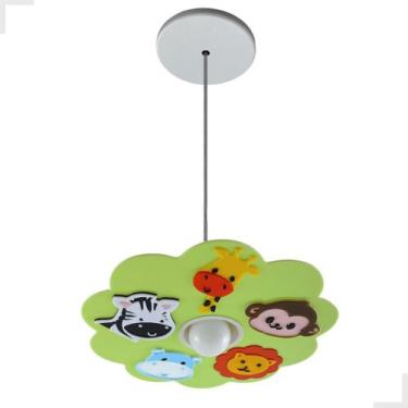 Imagem de Luminária Pendente Infantil Safari Verde Bebê Bichinhos Quarto Menino 