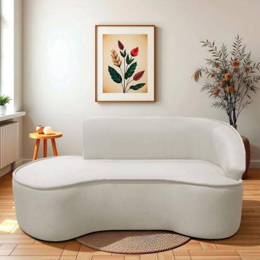 Imagem de Divã Recamier Curvo Sala De Estar Recepção Marrocos 200cm Lado Esquerdo Linho Bege