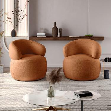 Imagem de Kit 2 Poltronas Orgânicas Eloah Giratória Tecido Bouclê Italiano Terracota Conffort Casa