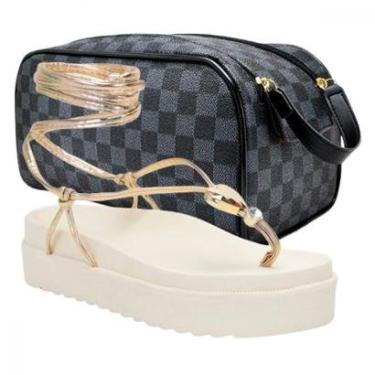 Imagem de Kit Sandália Feminina Papete com Bolsa Necessaire Conforto para Seus Pés Praticidade para Seu Dia-Feminino