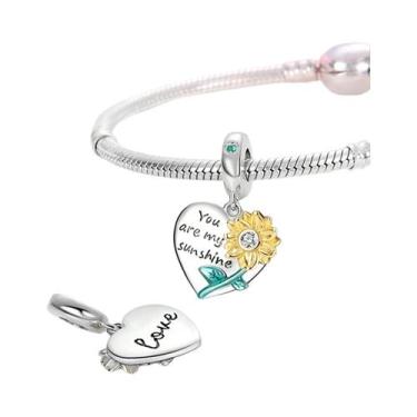 Imagem de Pulseira Feminina Banhada a Prata 925 Com Berloques De Girassol E Cere