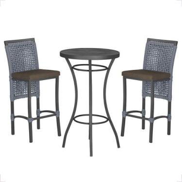 Imagem de Mesa Bistrô e 2 Banquetas Roma Preta Corda Náutica Estofado 9 Trama Or