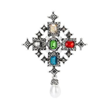 Imagem de Broches Vintage Barrocos Femininos Com Strass, Pins Redondos Para Fest