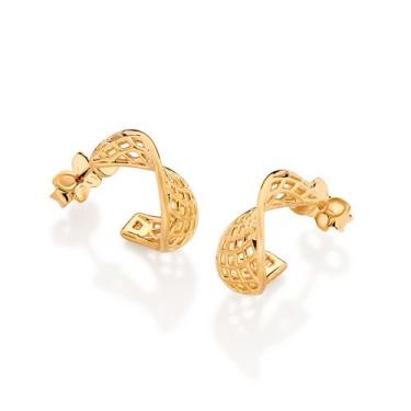 Imagem de Brinco Meia Argola Torcido Banhado a Ouro Rommanel 527621 Cor:Dourado,