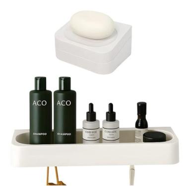 Imagem de Kit Banheiro 2pç Saboneteira + Porta Shampoo Com Adesivo Bege - Eleve 
