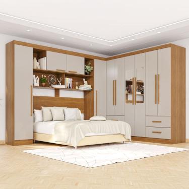 Imagem de Guarda-Roupa Casal Modulado Andorra 10 Portas 4 Gavetas com Espelho Cinamomo/Off White - Pnr Móveis