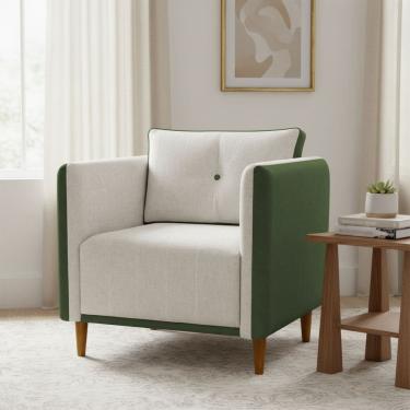 Imagem de Poltrona Decorativa Para Sala Recepção Consultório Aviv Luxo Corino e Linho