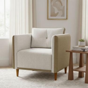 Imagem de Poltrona Decorativa Para Sala Recepção Consultório Aviv Luxo Corino e Linho
