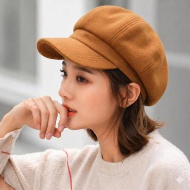 Imagem de Boina Feminina Francesa Aveludada com Forro e Aba - Chapéu Gorro Estil