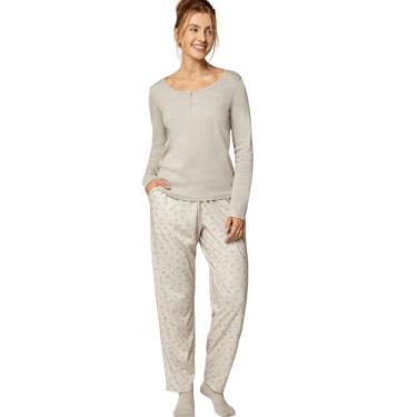 Imagem de Pijama Canelado Lupo Adulto Feminino 24607-001, Argila escura, G
