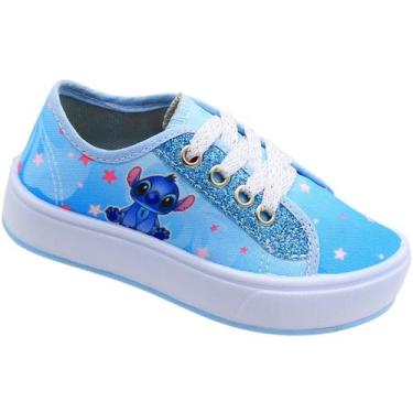 Imagem de Tênis Casual Infantil Ortobessa Lona Stitch Juvenil Menina, Azul, 31/3