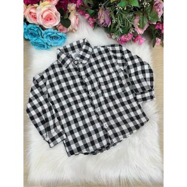 Imagem de Camisa Xadrez Junina Branca e Preta Flanela para Festas Juninas - Miss