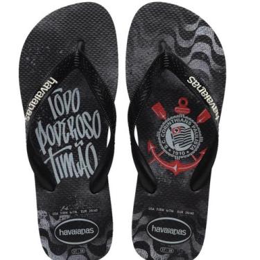 Imagem de Chinelo masculino havaianas top times corinthians, 39/40, PRETO PRETO
