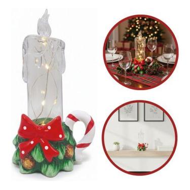 Imagem de Enfeite Vela Luz Led Castiçal Candy 10x20cm Natal Natalino Vermelho Ve