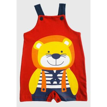 Imagem de Macacão Infantil Catha Leãozinho Com Alças Masculino -12M, Vermelho, 1