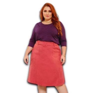 Imagem de Saia Midi Plus Size Microcel com Zíper nas Costas com Cinto Fivela Enc