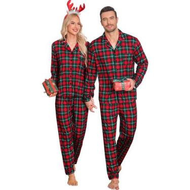 Imagem de Conjunto de pijamas SWOMOG para casais, Natal, mulheres e homens, verd