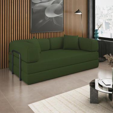 Imagem de Sofá Cama Compactair Casal 2 Lugares 188cm Verde Bouclê Estrutura Metal Espuma D-28 Balaqui Decor
