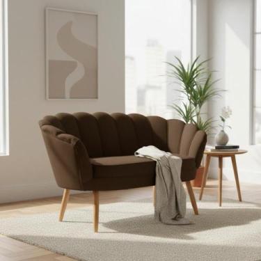 Imagem de Namoradeira Decorativa Pétala Couro Marrom Pés Madeira Mz Decor - Mazz