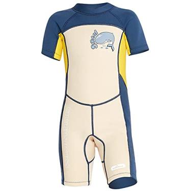 Imagem de Roupa de mergulho de neoprene para meninos de manga curta com 3 mm de espessura para natação de 8 a 10 anos branco
