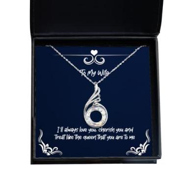 Imagem de SpreadPassion Presentes exclusivos para esposa, I'll Always Love You, Cherish You and Treat Like The Queen That You are, Dia dos Namorados Colar de fênix para esposa