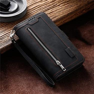 Imagem de Capa de telefone flip de couro com zíper comercial de luxo para Samsung Galaxy S21 S20 FE Ultra S10 S9 S8 Plus A13 A22 A12 A32 A50 A40 A30 A10 A52 A72 A51 A71 A41, preto, para Galaxy A10 M10
