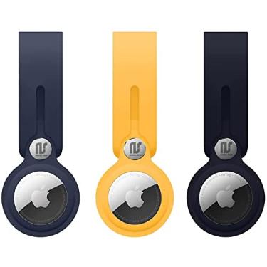 Imagem de Nandos-Store - Capa AirTag compatível com Apple AirTags - Capa protetora de silicone antiarranhões para chaveiro, mochilas, localizador de carteira - NSmart_store (Airtag 2021, Kit 3 amarelo/azul/preto)