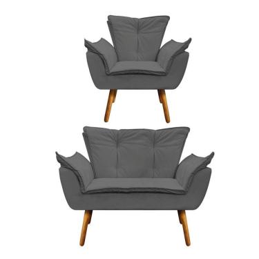 Imagem de Kit Namoradeira e Poltrona Opala Corino Pés Palito D´rossi