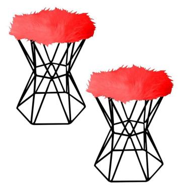 Imagem de Kit 02 Puff Louis Aramado Hexágono Preto Pelúcia Vermelho