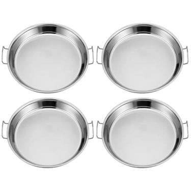Imagem de 4 peças de aço inoxidável para todos os dias Panela de macarrão frio Prato de cozinheiro Fry Panela de panela caçarola Bandeja de panela com alças para cozinha doméstica Servir comida