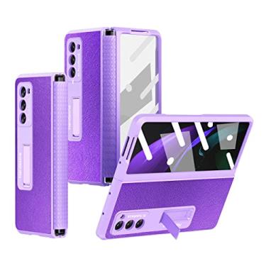 Imagem de For Samsung Z Fold 2 5G Case with Built-in Glass Screen Protector,Kickstand, Hinge Protection, Millitary Grade Heavy Duty Stable Hard Cover for Samsung Galaxy Z Fold 2 Phone Case Shockproof (Purple)