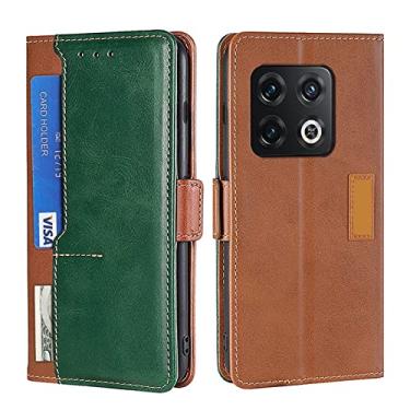Imagem de Capa carteira para Oneplus 10 Pro, Capa flip de couro PU com compartimentos para cartão Kickstand e fivela magnética à prova de choque TPU capa protetora fina e elegante, verde