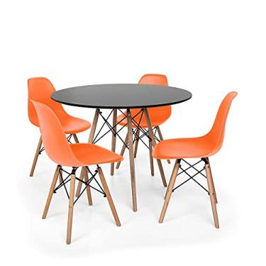 Imagem de Conjunto Mesa de Jantar Redonda Solo Preta 80cm com 4 Cadeiras Solo - Laranja