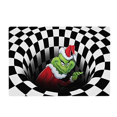 Imagem de Capacho de ilusão decoração de Natal capacho antiderrapante 3D Papai Noel em buraco sem fundo tapete área de ilusão óptica ilusão visual tapete macio tapete macio (Preto, 60 cm x 90 cm)
