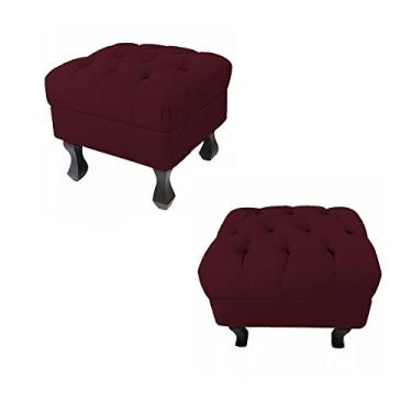 Imagem de Kit 02 Puffs Retrô Fixo Luis Xv Capitonê Suede Bordô - DS Estofados
