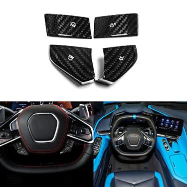 Imagem de FINMOKAL Para Corvette C8 Coupe Z51 Car Carbono Volante Controle Botão Acabamento Adesivo Preto, Fibra De Carbono