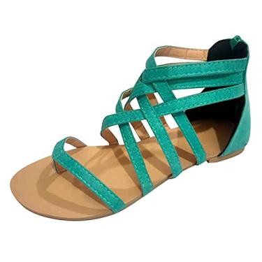 Imagem de Chinelos para mulheres confortáveis flor clipe dedo do pé verão sandálias de praia moda feminina boêmia plataforma vestido sapatos a1, Verde, 9