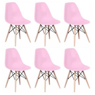 Imagem de Kit 6 Cadeiras Charles Eames Eiffel Wood Design - Rosa Claro - Magazin
